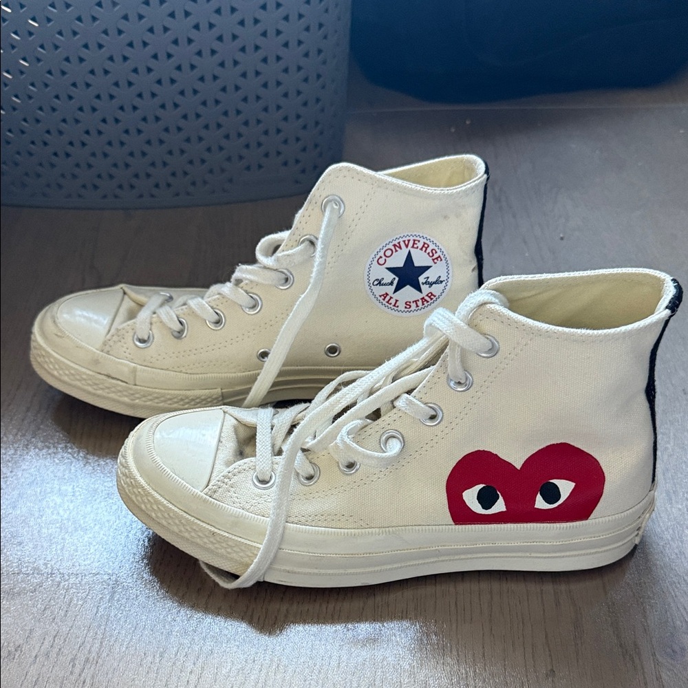 Converse/Comme des Garçons Cream High-Tops with Red Heart